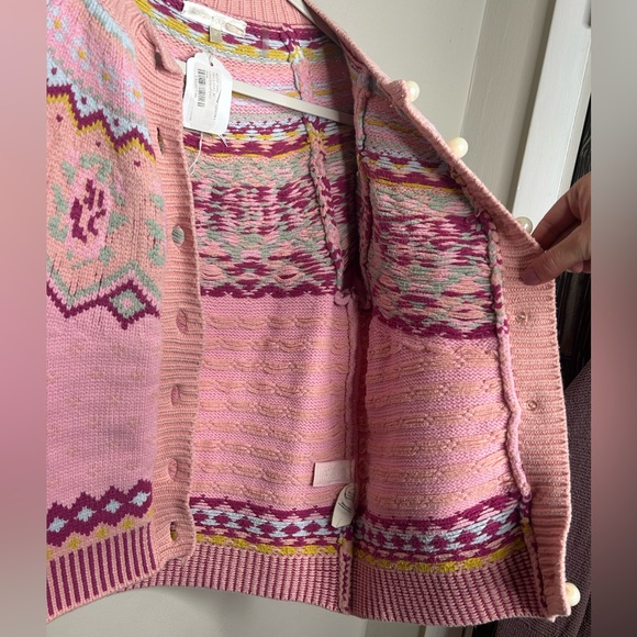 LoveShackFancy Honeypie Classic Boyfriend Cardigan Berry Smash Pearl Button Up - Picture 9 of 14